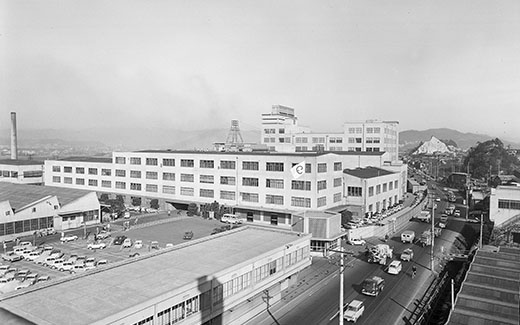 Looking in the direction of Hiroshima station from the rooftop of Mazda Hospital (1963)