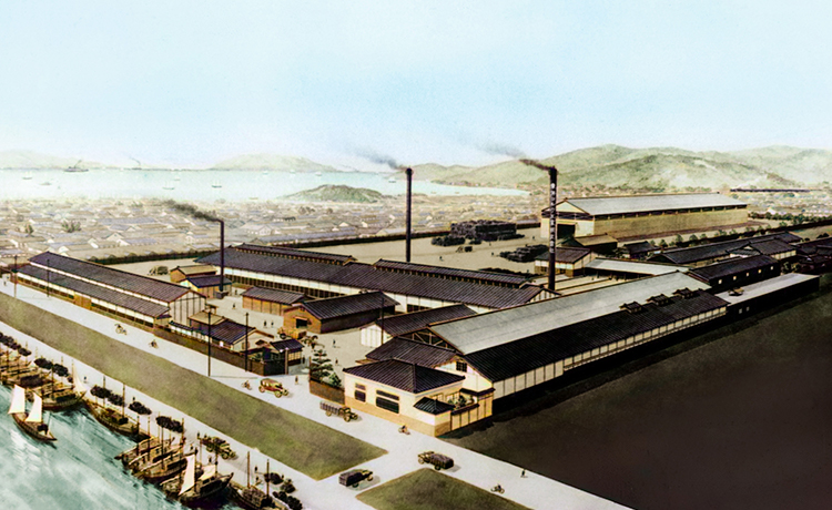 Full view of Toyo Cork Kogyo Co. Ltd. In Yoshijima, Hiroshima (circa 1921)